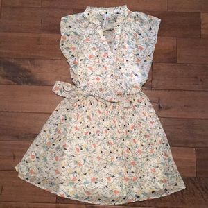 Pleated Bird-Print Dress